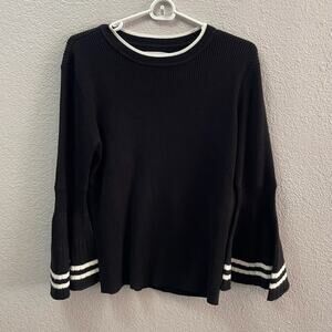 La Nouvelle Renaissance Flutter Bell Sleeve Black and White Ribbed Sweater Large